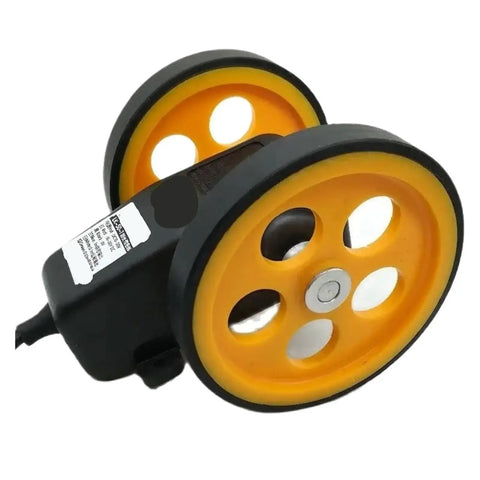 Straight Up Precision Wheel Encoder Sensor With Heavy Duty Yard Meter Counter For Rock Solid Length Measurement And Nail Every Industrial Project Today, yellow anti-slip wheel with a durable body.