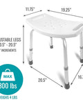 Non Slip Aluminum Shower Chair Bath Seat For Tub Or Shower, Adjustable Height, Plastic Seat, No Tools Needed, Holds 300 Pounds