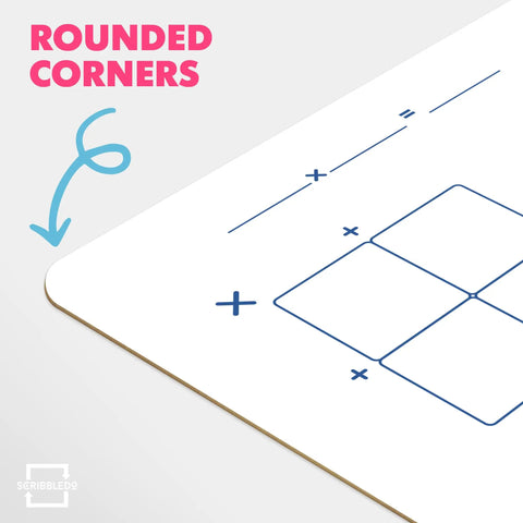 Close-up of Dry Erase Ten Frame Area Model Board For Kids 9 By 12 Inch Double Sided Whiteboard, showing rounded corners and grid.