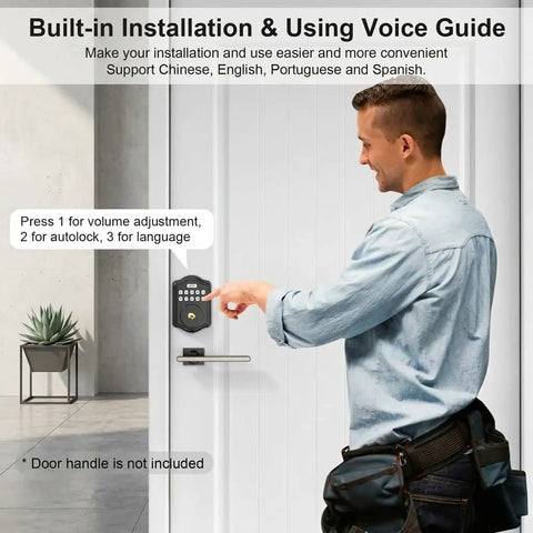 Keyless Entry Door Lock With Electronic Keypad And Voice Guidance Smart Deadbolt Auto Lock Anti Peeping Password Backlit Display No Sweat Home Install For Front Doors