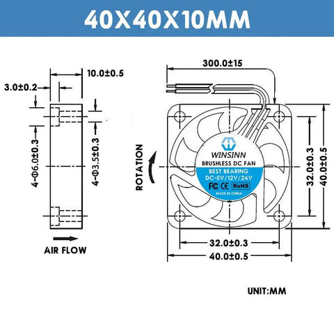 40mm 24V Brushless Cooling Fan 40x10mm With 1m Cable Hydraulic Bearing 5000 RPM For Ender 3 CR10 3D Printers schematic diagram