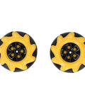 Pair of yellow 60mm Mecanum robot wheels with omni-directional design for smooth navigation on smart robot cars.