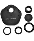 1.25 Inch 5 Position Manual Filter Wheel for Telescopes with T2 Mount Camera Adapter, aluminum parts displayed