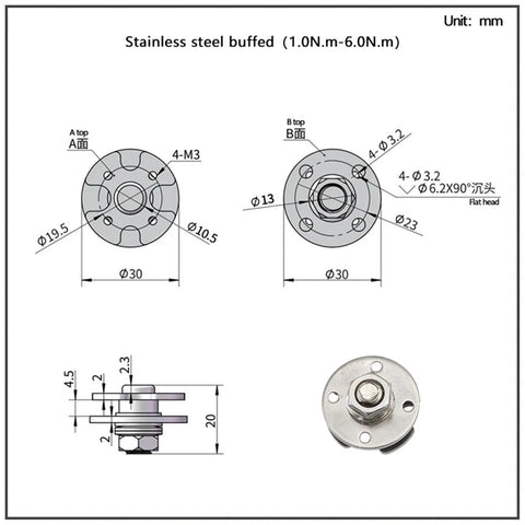 Heavy Duty 360 Degree Machine Disc Damping Shaft For Industrial Gear Hardware Parts With Hinge Spacing Plus Style And Smoother Operation, stainless steel design with dimensions.
