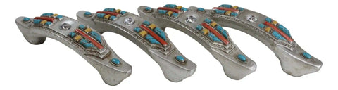 Set Of Four Hella Stylish Southwestern Turquoise Cross Drawer Pulls With Sparkling Rhinestone, hand painted composite resin handles.