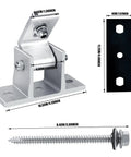 8 Pack Adjustable RV Solar Panel Mounting Brackets With 10 to 60 Degree Tilt, showing bracket, dimensions, and screw