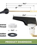 Product dimensions of Durable Metal Toilet Handle Replacement With Brass Tank Lever Arm For Front Mount Toilet Tanks Universal Fit