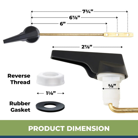 Product dimensions of Durable Metal Toilet Handle Replacement With Brass Tank Lever Arm For Front Mount Toilet Tanks Universal Fit