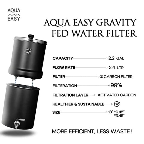 2.25 Gallon Gravity Water Filter System With Dual Activated Carbon Filters, Stainless Steel Tap, console view