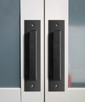 2 Pack Black Barn Style Door Pulls With Plate Punch Free 7 Inch Closet And Drawer Handles Installed on Glass Doors