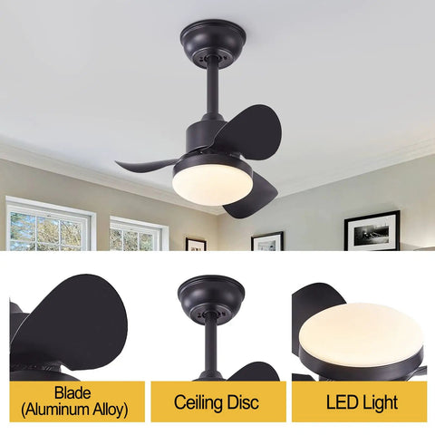 Cool 21 Inch Ceiling Fan With Lights And Remote, modern small flush mount with dimmable metal blades and LED light in room.