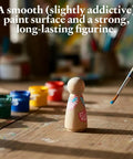 Gonna Love These Super Sturdy Birch Wood Peg Dolls 3.5 Inch Pack Of 10 Unfinished Mom And Angel Figures Ready To Rock Your Next Diy Craft Project Smooth Finish Perfect For Painting And Display, painted figure with paint supplies.