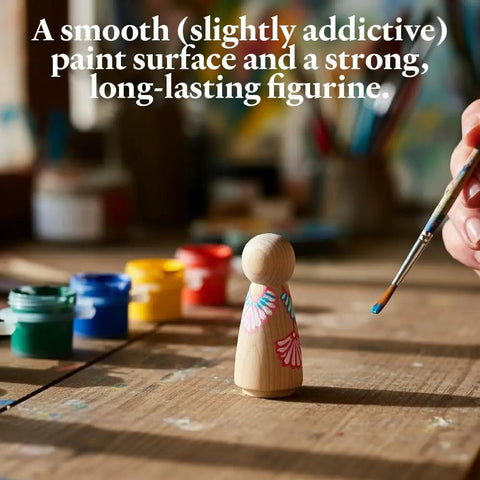 Gonna Love These Super Sturdy Birch Wood Peg Dolls 3.5 Inch Pack Of 10 Unfinished Mom And Angel Figures Ready To Rock Your Next Diy Craft Project Smooth Finish Perfect For Painting And Display, painted figure with paint supplies.