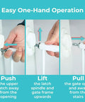 Easy one-hand operation for Hardware Mounted Metal Baby Gate For Stairs And Doorways, Walk Through Child Safety Barrier With Zero Threshold.