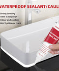 Advanced Silicone Caulk Sealant For Kitchen And Bath Waterproof Bonding Interior Exterior Use Heavy Duty Strong Adhesion Shrink Proof And Crack Resistant 5.3 Oz White being applied on bathroom sink