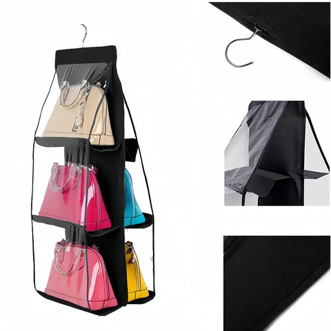 Clear 6 Pocket Hanging Handbag Organizer Over The Door Storage Shelf For Closet Wardrobe Set Of 2 Space Saving Purse Organizer with bags