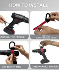 Installation steps of Heavy Duty Drill Hanger Hook For Impact Drills And Drivers, Garage Tool Organizer And Storage Rack, Universal Fit Lineman Tool Board.