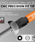 12 Pack Square Drive Bit Set In Premium S2 Alloy Steel Pro Grade With Magnetic Heads, Long 2.55 Inch Square Bits And Hex Shank
