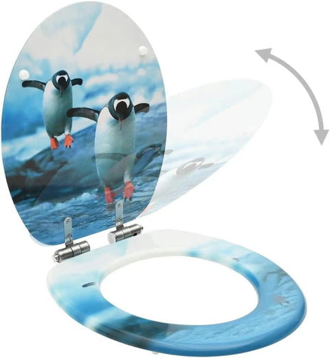 Super Chill Soft Close Toilet Seat Covers With Hella Cozy Flannel Padding Adorable Penguin Design And Snug Universal Fit, featuring penguin design and adjustable hinges.