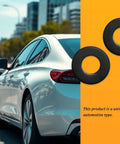 Premium Polyurethane Silencer Pad And Suspension Bushing Damper, black pair on car background, 3.07in OD heavy duty auto parts.