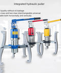 Heavy Duty Workhorse 10 Ton Hydraulic Gear Puller with Adjustable Two Or Three Jaws in blue, red and yellow.