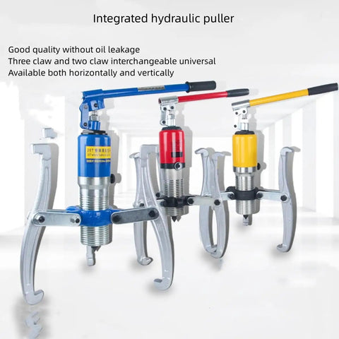 Heavy Duty Workhorse 10 Ton Hydraulic Gear Puller with Adjustable Two Or Three Jaws in blue, red and yellow.