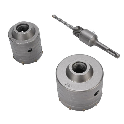 Heavy Duty Concrete Hole Saw Kit With Tungsten Steel And YG8C Alloy Tip 60Mm 80Mm Wall Cutter Featuring 3 Vent Teeth For Electric Hammer Drill Brick Masonry Pros, 60mm and 80mm hole saw bits with shank