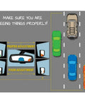 Diagram showing proper and poor mirror adjustment for Right Side Mirror Glass For VW Beetle Jetta Passat on highway.