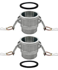 Heavy Duty 3 Inch Type D Aluminum Cam And Groove Hose Coupling With Female Camlock Adapter Kit showing two connectors and rubber gaskets.