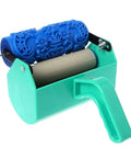 The OG Decorative Texture Paint Roller With Interchangeable Pattern Design Imprint Brush For Walls Ceilings Wood Furniture And Fabric Quick Dry Finishing Tool With textured blue roller and green handle.
