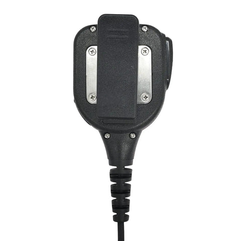Back view of IP65 Waterproof Shoulder Microphone For Vertex VX-6R VX-7R VX-120 VX-170 FT270 Yaesu Standard radios with clip