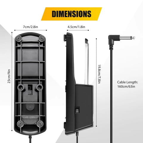 Dimensions of Universal Sustain Pedal For Keyboard Digital Piano And MIDI Keyboard With Polarity Switch And A Long 63 Inch Cable