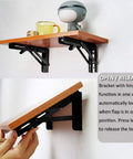 Wall-mounted Black Powder Coated Folding Shelf Brackets 10 Inch Heavy Duty Metal Collapsible Shelf Brackets with hinge and lock