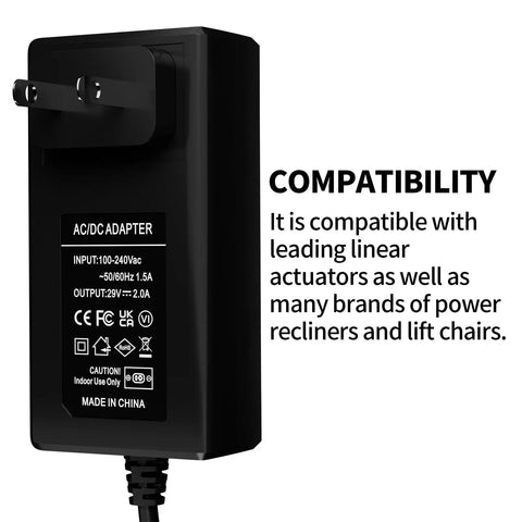 29V 2A Power Supply Cord For Recliners And Lift Chairs With No Fuss ACDC Switching Adapter Compatible With Limoss Okin Lazboy Pride