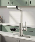 HEROBAI Waterfall Kitchen Faucets with Glass Rinser &Sprayer Brushed Nickel in modern kitchen setting.