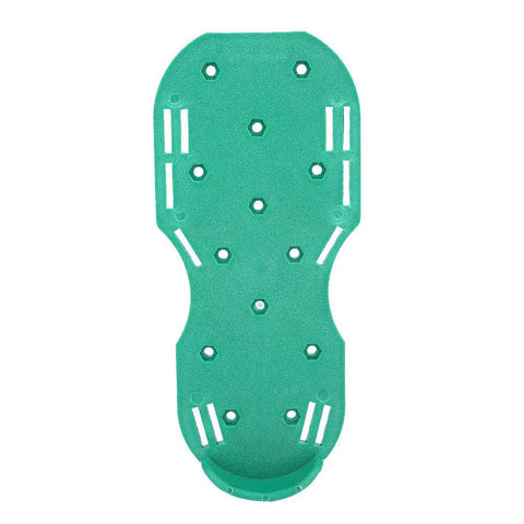 Underside view of Garden Yard Lawn Aerator Shoes for Grass and Soil Aeration featuring heavy duty spikes on durable green base.