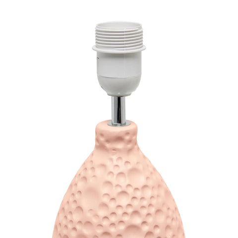 Close-up of blue textured stucco ceramic base of Table Lamp, bulb socket view, no bulb, 14.17 inch tall, shade not visible.