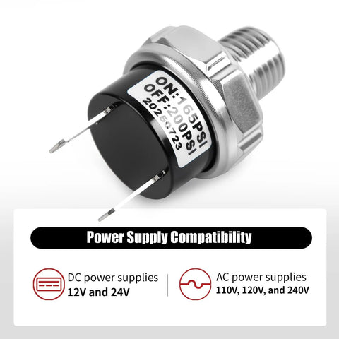 165 To 200 Psi Air Pressure Switch With One Quarter Inch NPT Thread For Train Horn Valve And Air Compressor DC 12V 24V