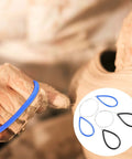 Clay cutting wire tools with blue and black teardrop handles, steel wire, close-up view, 2 pcs