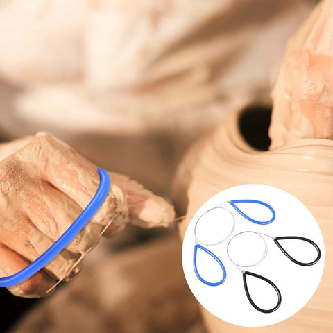Clay cutting wire tools with blue and black teardrop handles, steel wire, close-up view, 2 pcs