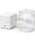 Top Shelf Five Stage Fume Extractor For WeCreat Lumos Laser Engraver, compact white design with clear filter chamber.