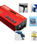 Beast Mode 2000W Power Inverter transforms car DC 12V to AC 110V smoothly, featuring four outlets and USB ports.
