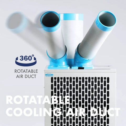Heavy Duty Mobile Spot Cooler With Twin Duct For Indoor And Outdoor Use 10236 BTU Pro Grade R32 Refrigerant ETL Certified 110V Portable Cooling Solution with rotatable air ducts.