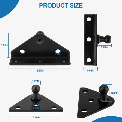 Diagram of 4 Pack 10mm Ball Stud Mounting Brackets For Gas Struts And Lift Supports Beefy Steel Galvanized Mounting Brackets sizes