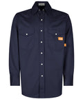 Men's Flame Resistant Welding Shirt With Pearl Snap Front, 7.5oz 100 Percent Cotton FR Twill, Navy, front view