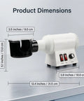 Top Shelf Optical Glasses Frame Warmer dimensions shown: 12.4" x 3.5" x 5.1" with adjustable temp controls for lens heating.