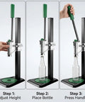 Adjustable Bench Bottle Capper Workhorse With Metal Lever For Beer Soda And Home Brewing Heavy Duty Cap Pressing Machine For Tight Seals Easy Height Adjustment And Smooth Lever Action Durable Steel Frame demonstrating operation steps