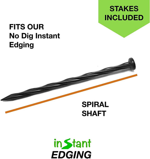 Spiral shaft stake for Extra Tall 4.75 Inch Black No Dig Yard Edging Kit For Landscaping And Flower Gardens 20 Ft Long Includes 18 Edging Stakes Easy Install Creates Clean Tree Rings And Pathways.