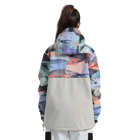 Back view of Warm Insulated Waterproof Snow Jacket For Men And Women Hooded Snowboard Coat With Windproof Breathable 15000mm Shell Cozy Polyester Ski Jacket