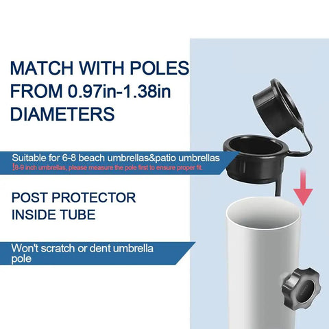 Diagram showing adjustable pole fitment for Super Tough Foldable Portable Beach Umbrella Stand Built For Sand And Grass As Patio Base Holder